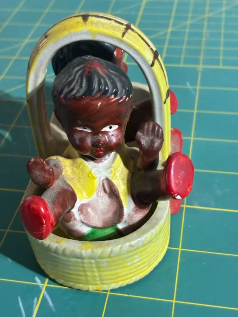 Mid-Century Japanese Black Americana Salt-and-Pepper Shakers Baby in Basket